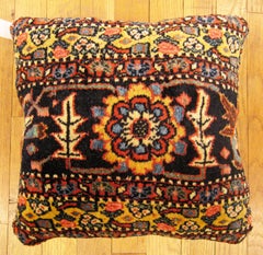 Decorative Antique Persian Bidjar Carpet Pillow with Floral Elements