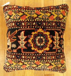Decorative Antique Persian Bidjar Carpet Pillow with Floral Elements