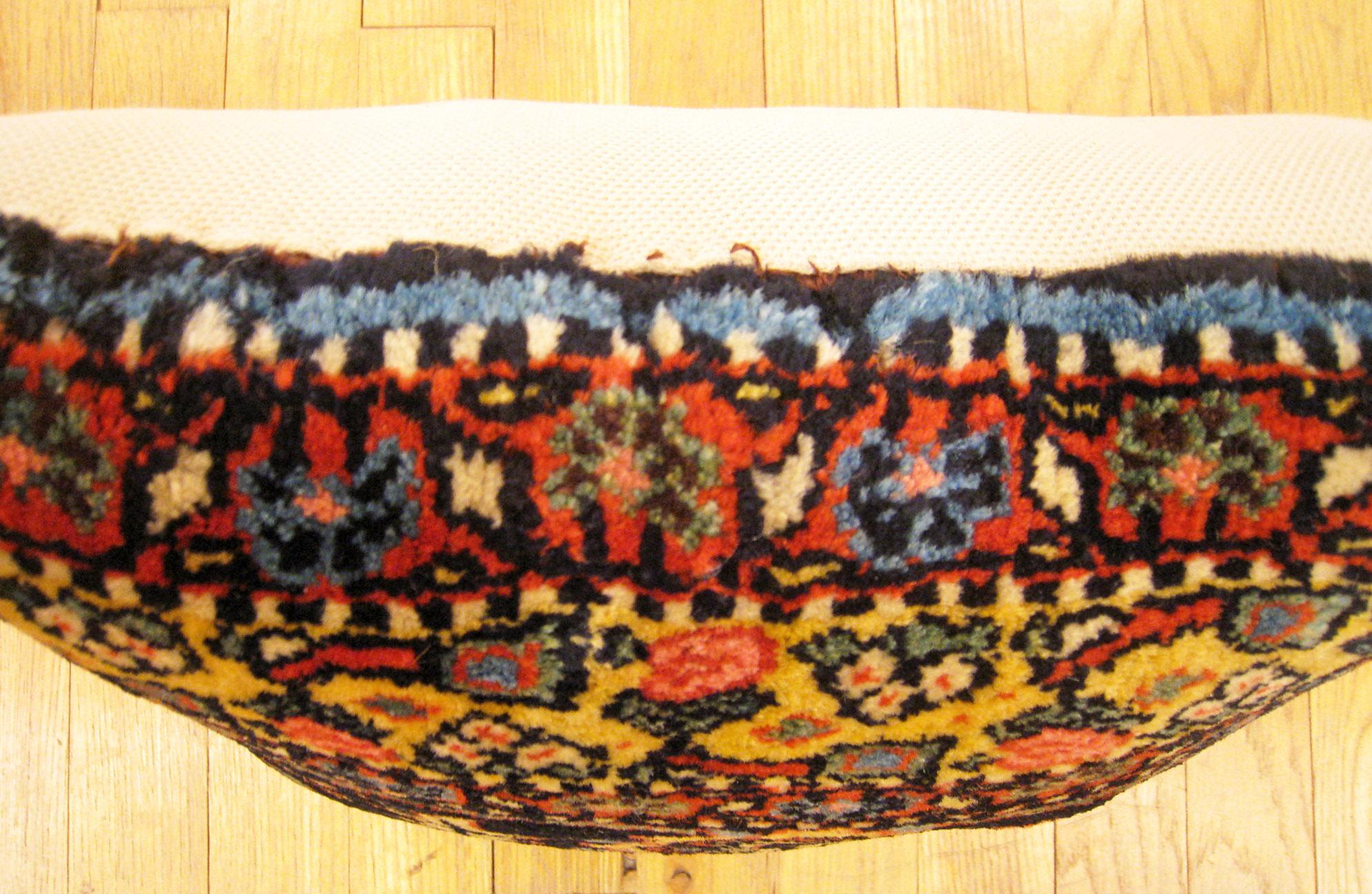 Decorative Antique Persian Bidjar Carpet Pillow with Floral Elements In Good Condition For Sale In New York, NY