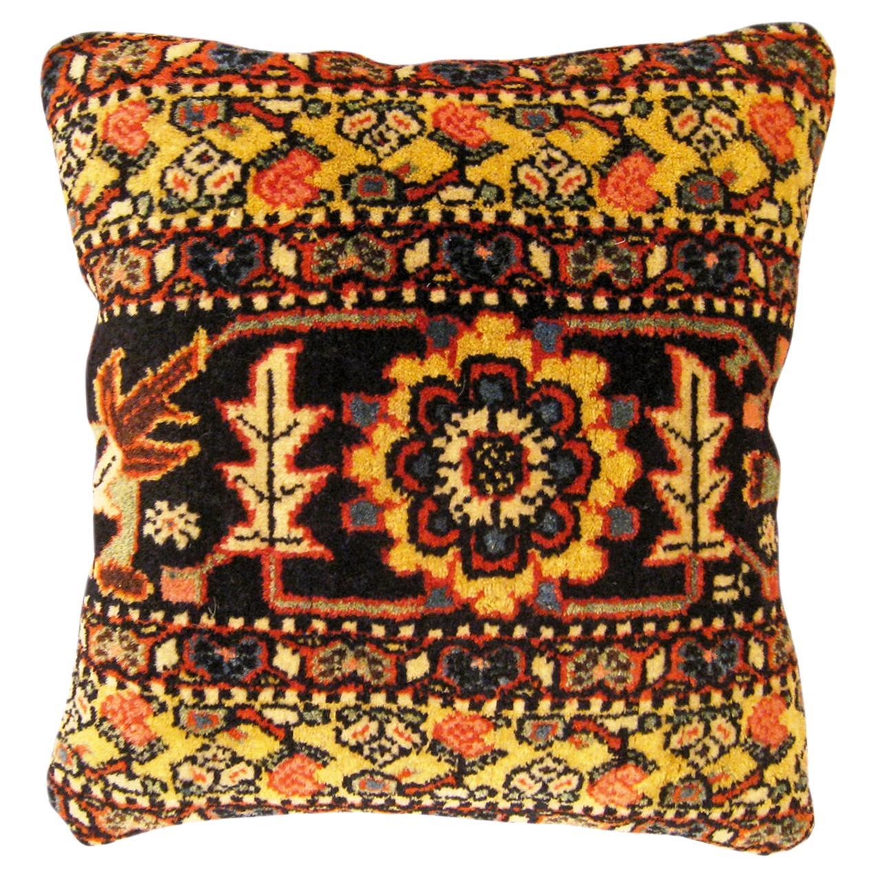 Decorative Antique Persian Bidjar Carpet Pillow with Floral Elements