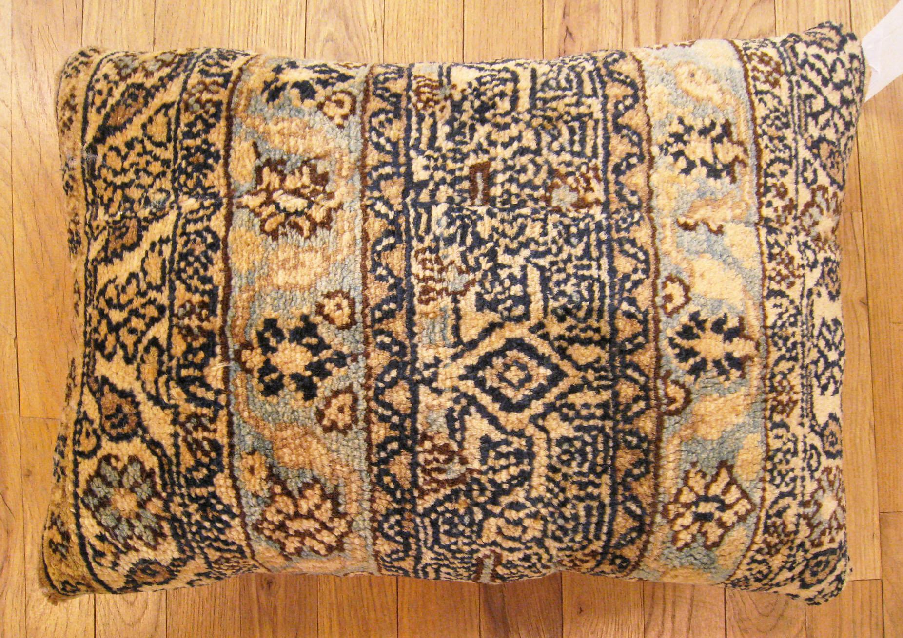 Antique Persian Hamadan Rug Pillow; size 1'10” x 1'6”.

An antique decorative pillow with floral elements allover a beige central field, size 1'10” x 1'6”. This lovely decorative pillow features an antique fabric of a Hamadan rug on front which is