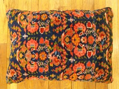 Decorative Antique Persian Malayer Carpet Pillow with Geometric Abstracts Design