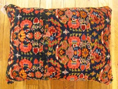 Decorative Antique Persian Malayer Carpet Pillow with Geometric Abstracts Design