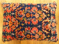 Decorative Antique Persian Malayer Carpet Pillow with Geometric Abstracts Design
