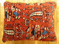 Decorative Antique Persian Malayer Carpet Pillow with Geometric Abstracts Design