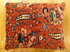 Decorative Antique Persian Malayer Carpet Pillow with Geometric Abstracts Design