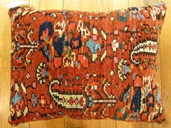 Decorative Antique Persian Malayer Carpet Pillow with Geometric Abstracts Design