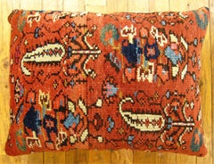 Decorative Antique Persian Malayer Carpet Pillow with Geometric Abstracts Design