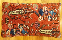 Decorative Antique Persian Malayer Carpet Pillow with Geometric Abstracts Design