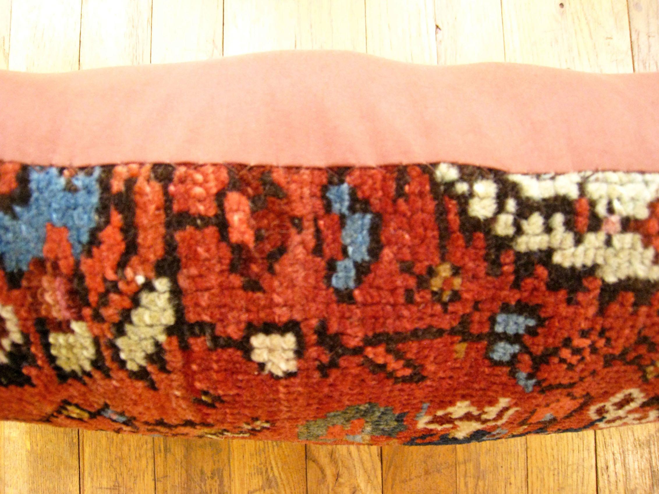 Decorative Antique Persian Malayer Carpet Pillow with Geometric Abstracts Design In Good Condition For Sale In New York, NY