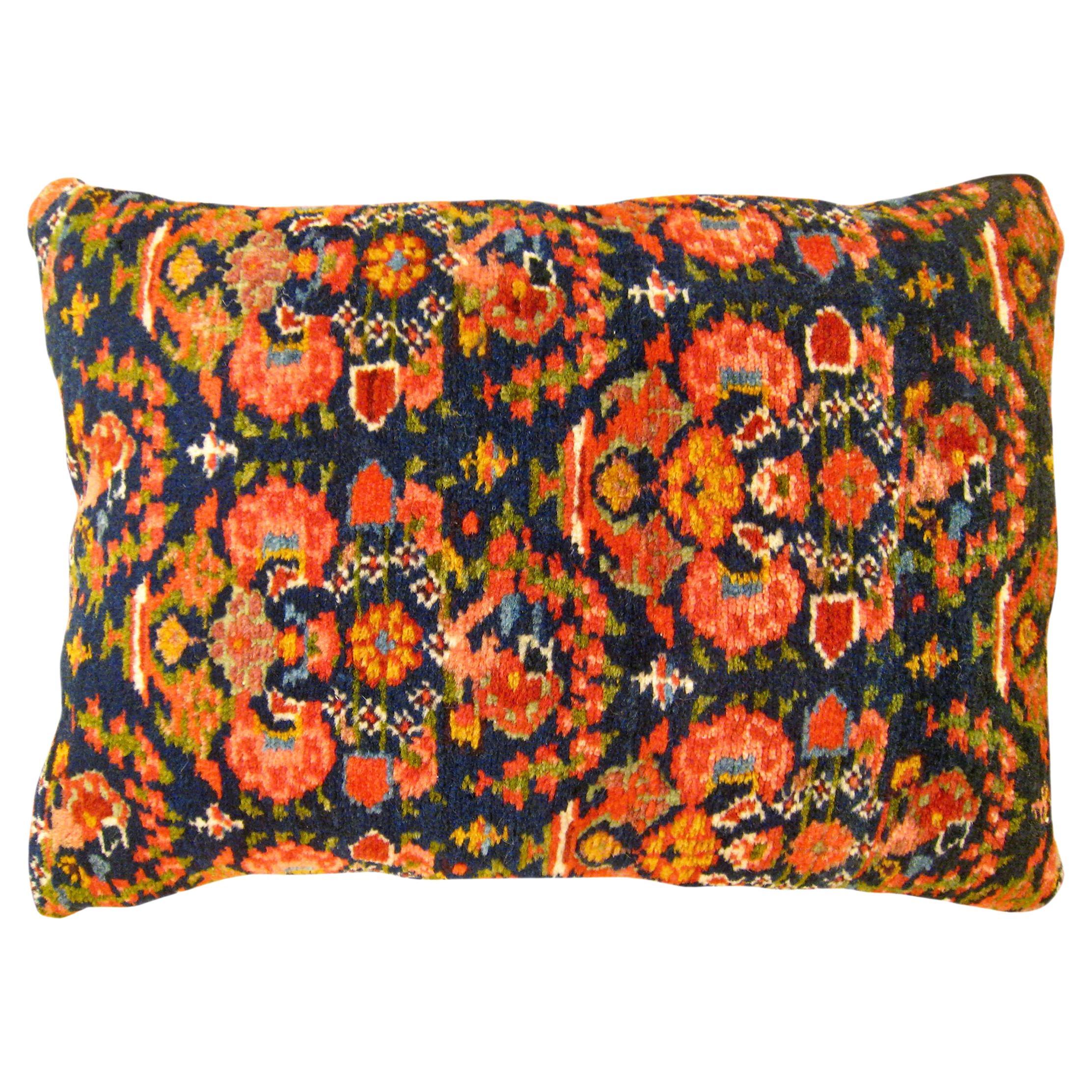 Decorative Antique Persian Malayer Carpet Pillow with Geometric Abstracts Design For Sale
