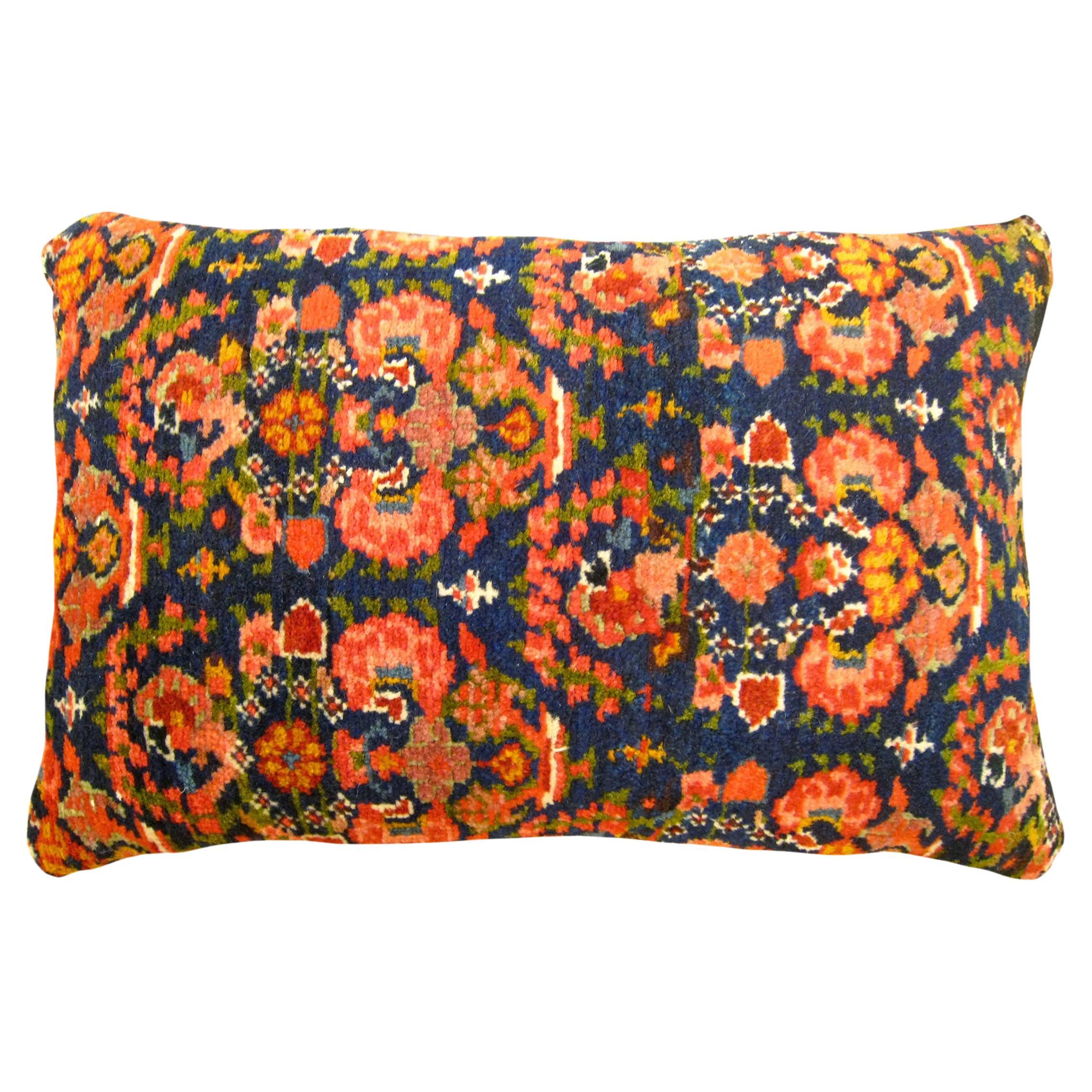 Decorative Antique Persian Malayer Carpet Pillow with Geometric Abstracts Design