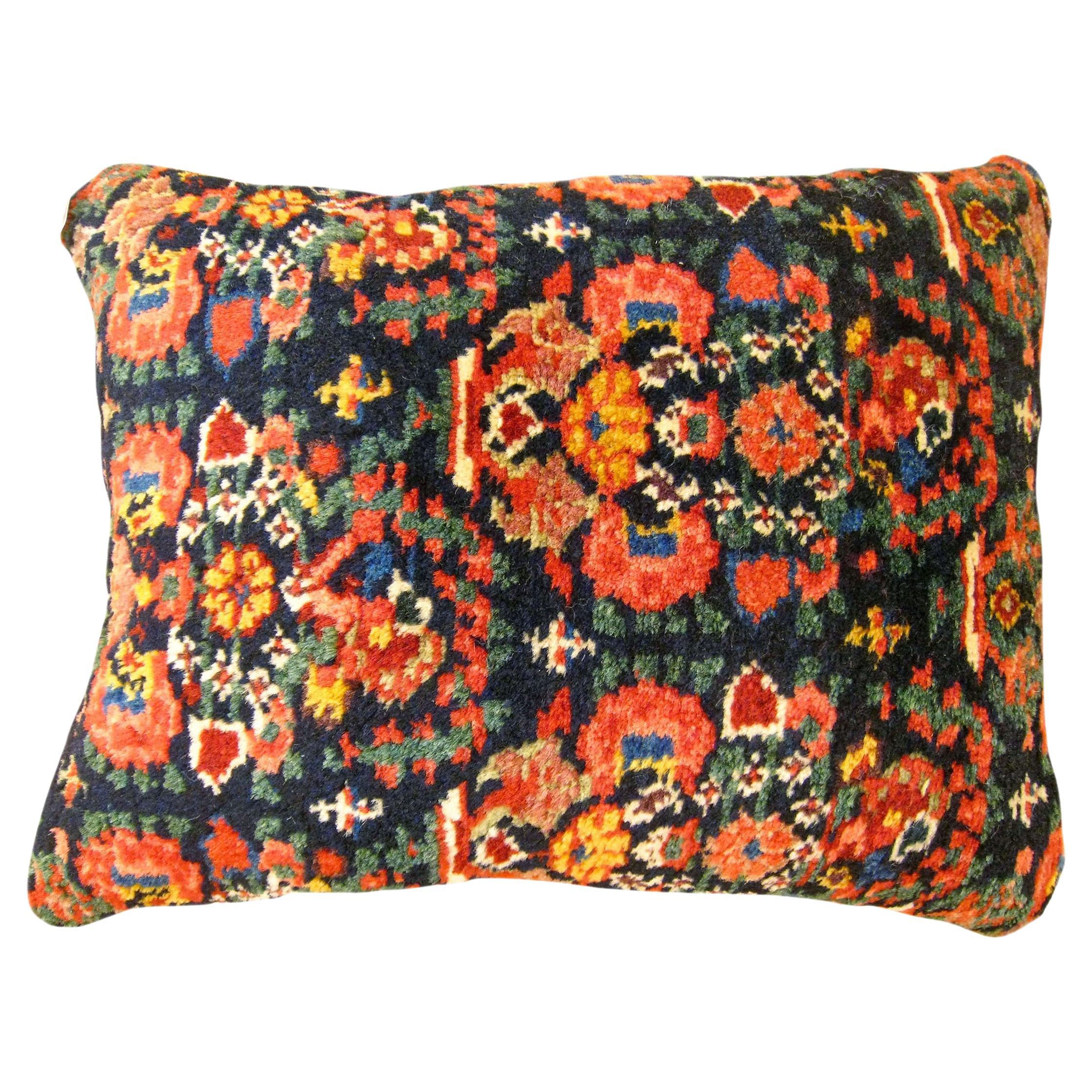 Decorative Antique Persian Malayer Carpet Pillow with Geometric Abstracts Design For Sale