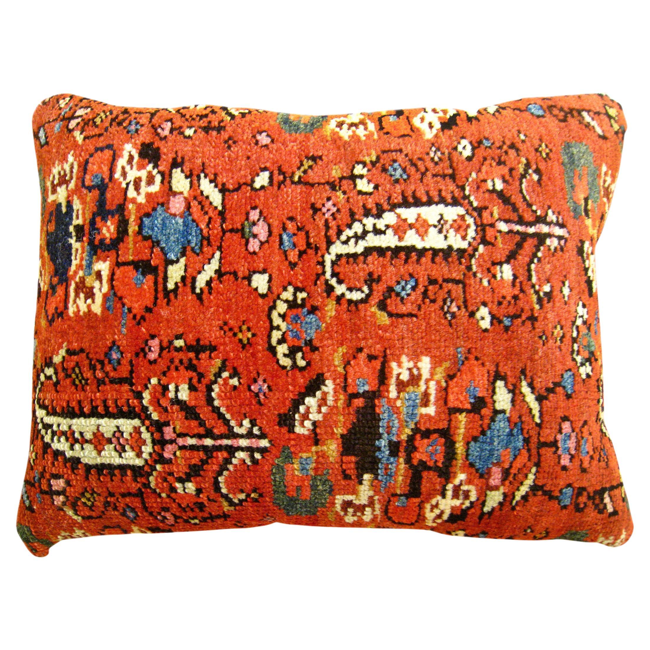 Decorative Antique Persian Malayer Carpet Pillow with Geometric Abstracts Design For Sale