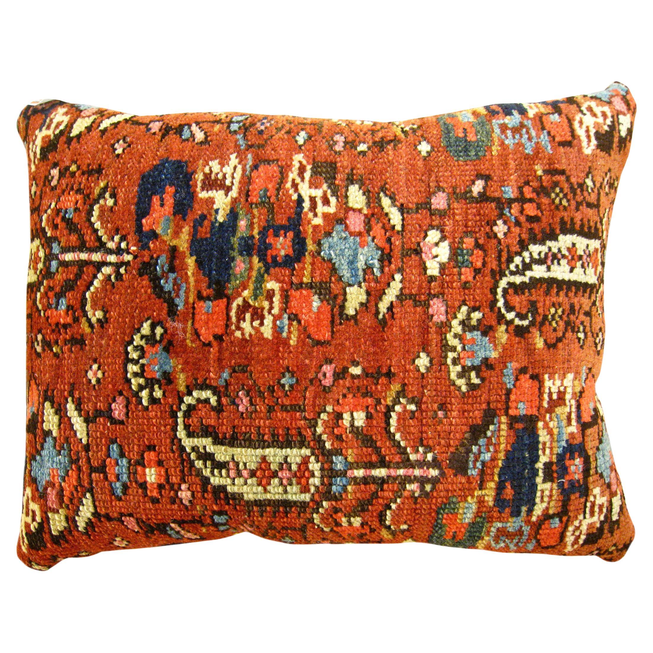 Decorative Antique Persian Malayer Carpet Pillow with Geometric Abstracts Design For Sale