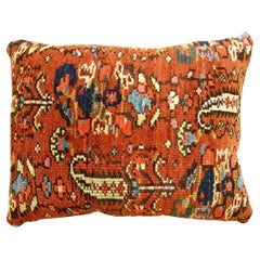 Decorative Antique Persian Malayer Carpet Pillow with Geometric Abstracts Design