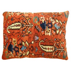 Decorative Antique Persian Malayer Carpet Pillow with Geometric Abstracts Design