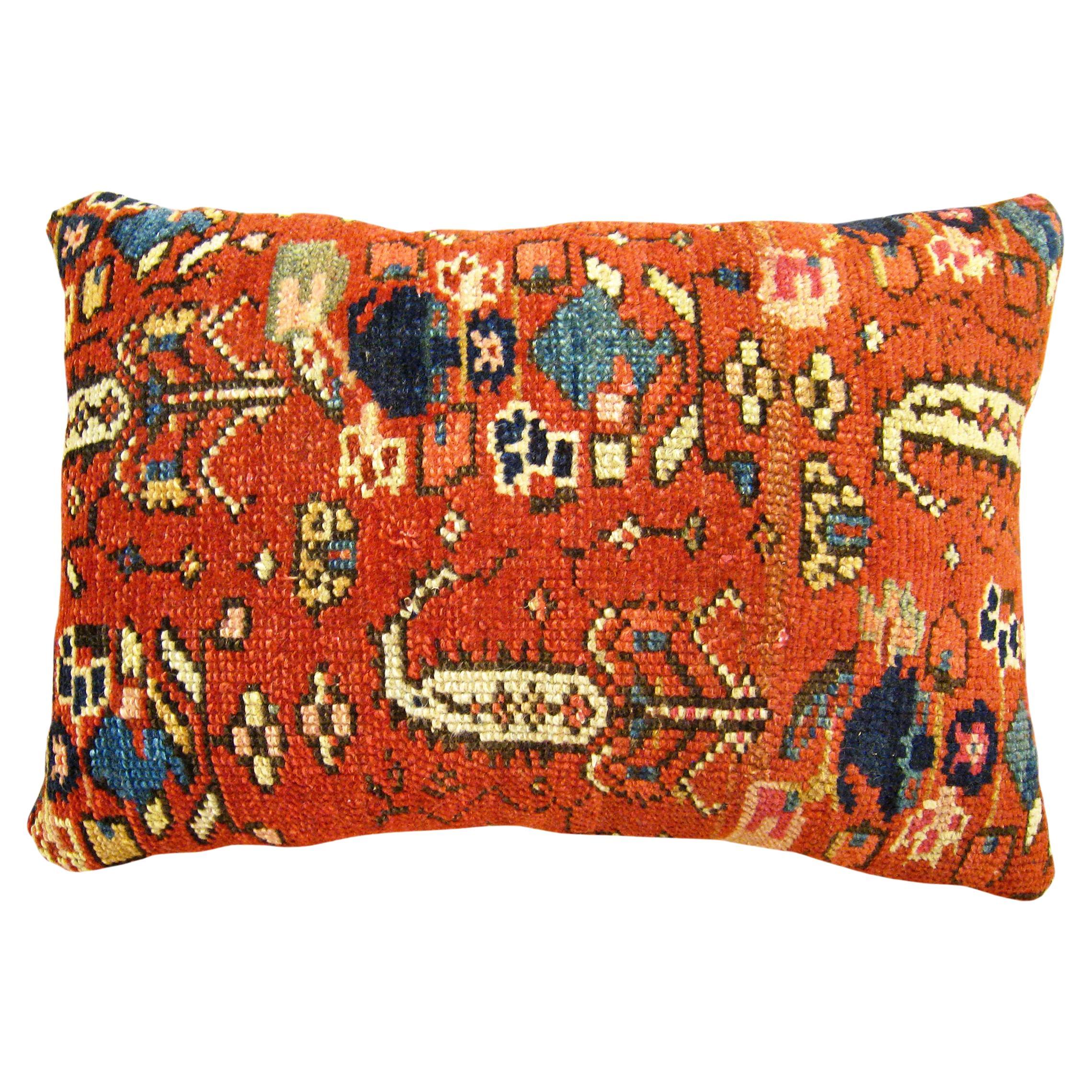 Decorative Antique Persian Malayer Carpet Pillow with Geometric Abstracts Design