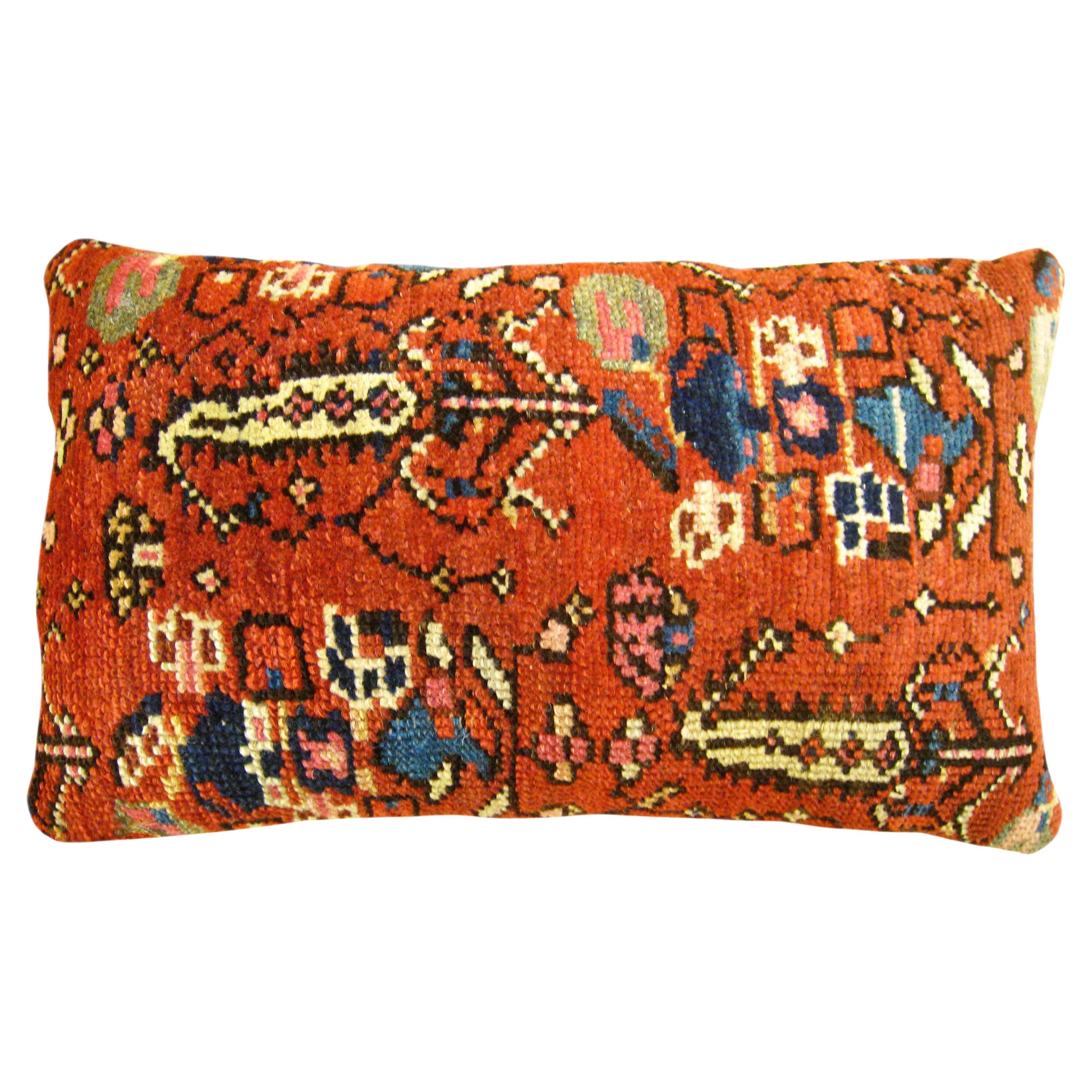 Decorative Antique Persian Malayer Carpet Pillow with Geometric Abstracts Design