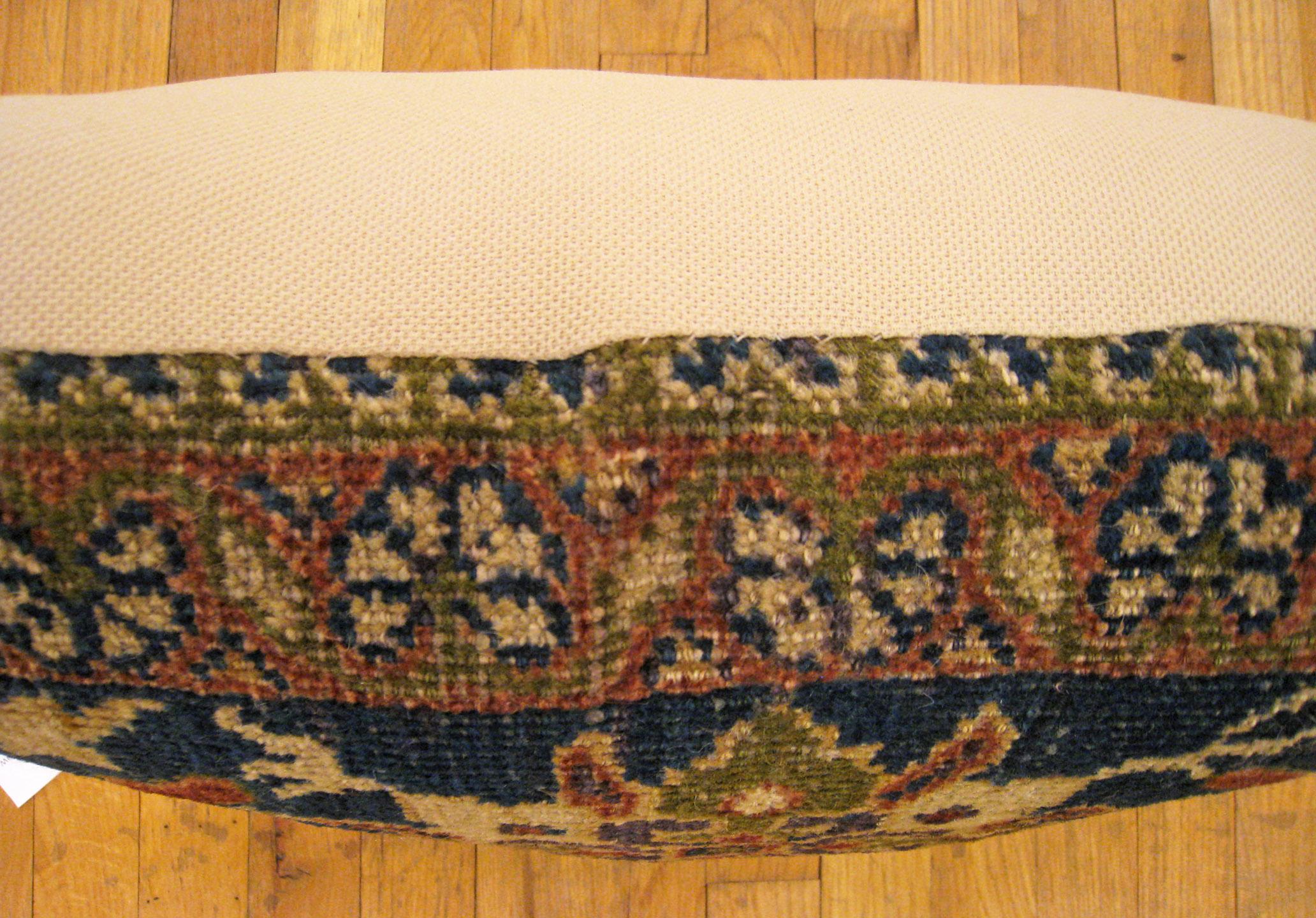 Decorative Antique Persian Sultanabad Carpet Pillow with Floral Elements In Fair Condition For Sale In New York, NY