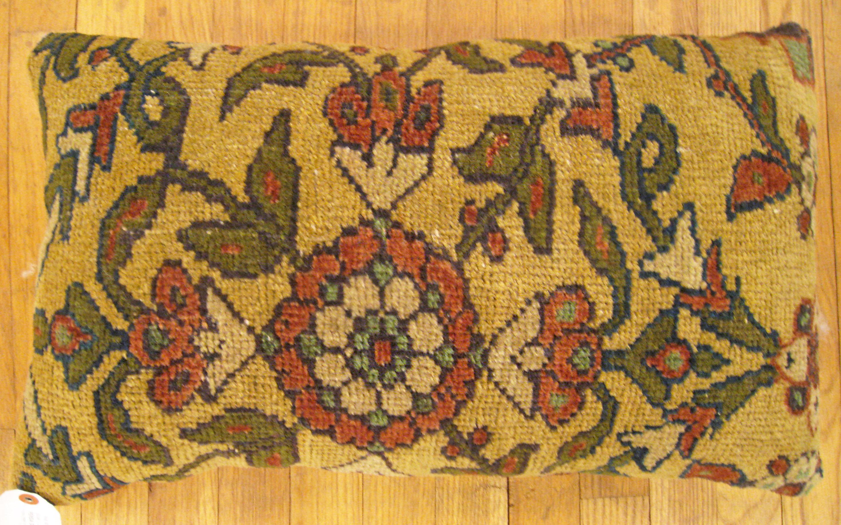 Early 20th Century Decorative Antique Persian Sultanabad Carpet Pillow with Floral Elements For Sale