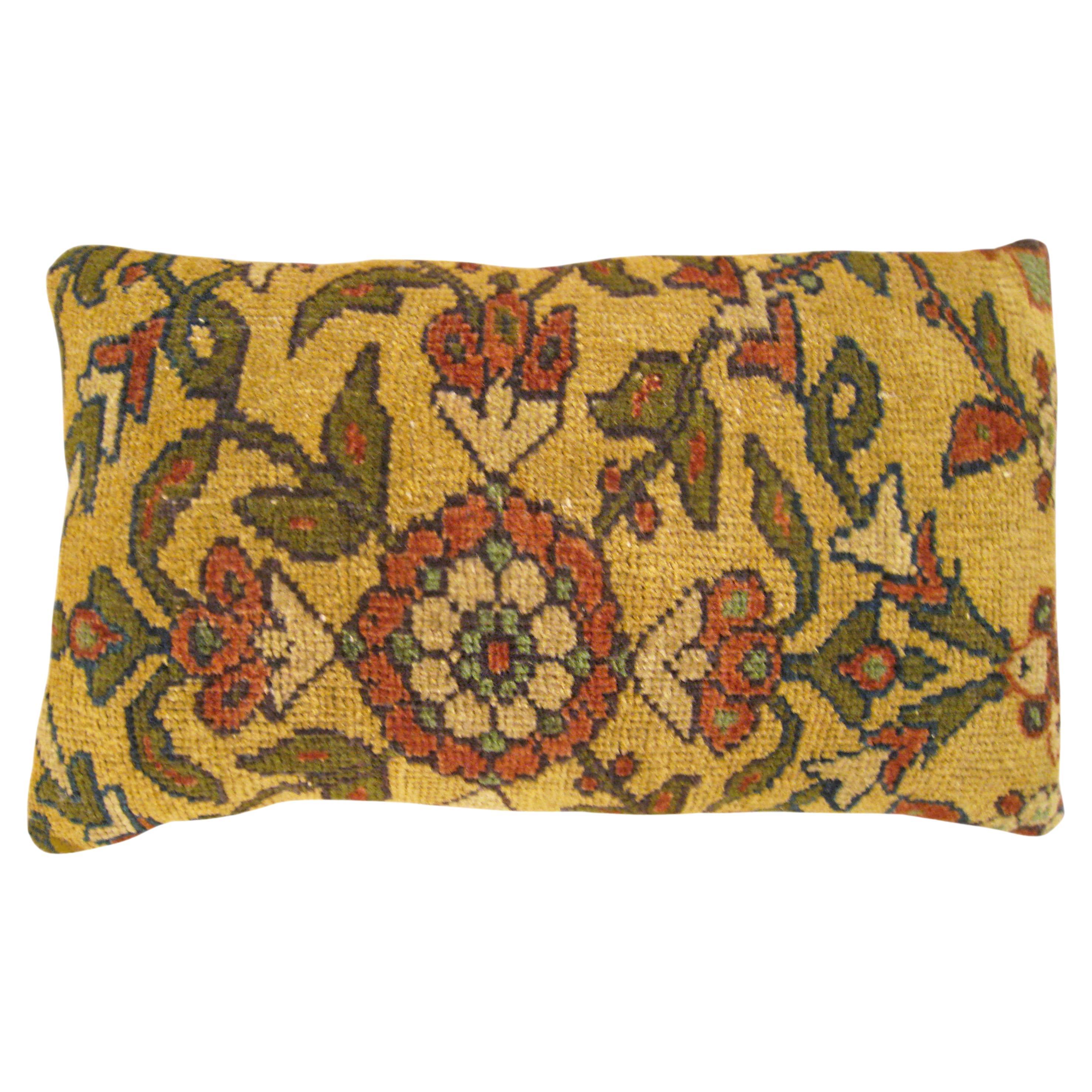 Decorative Antique Persian Sultanabad Carpet Pillow with Floral Elements For Sale