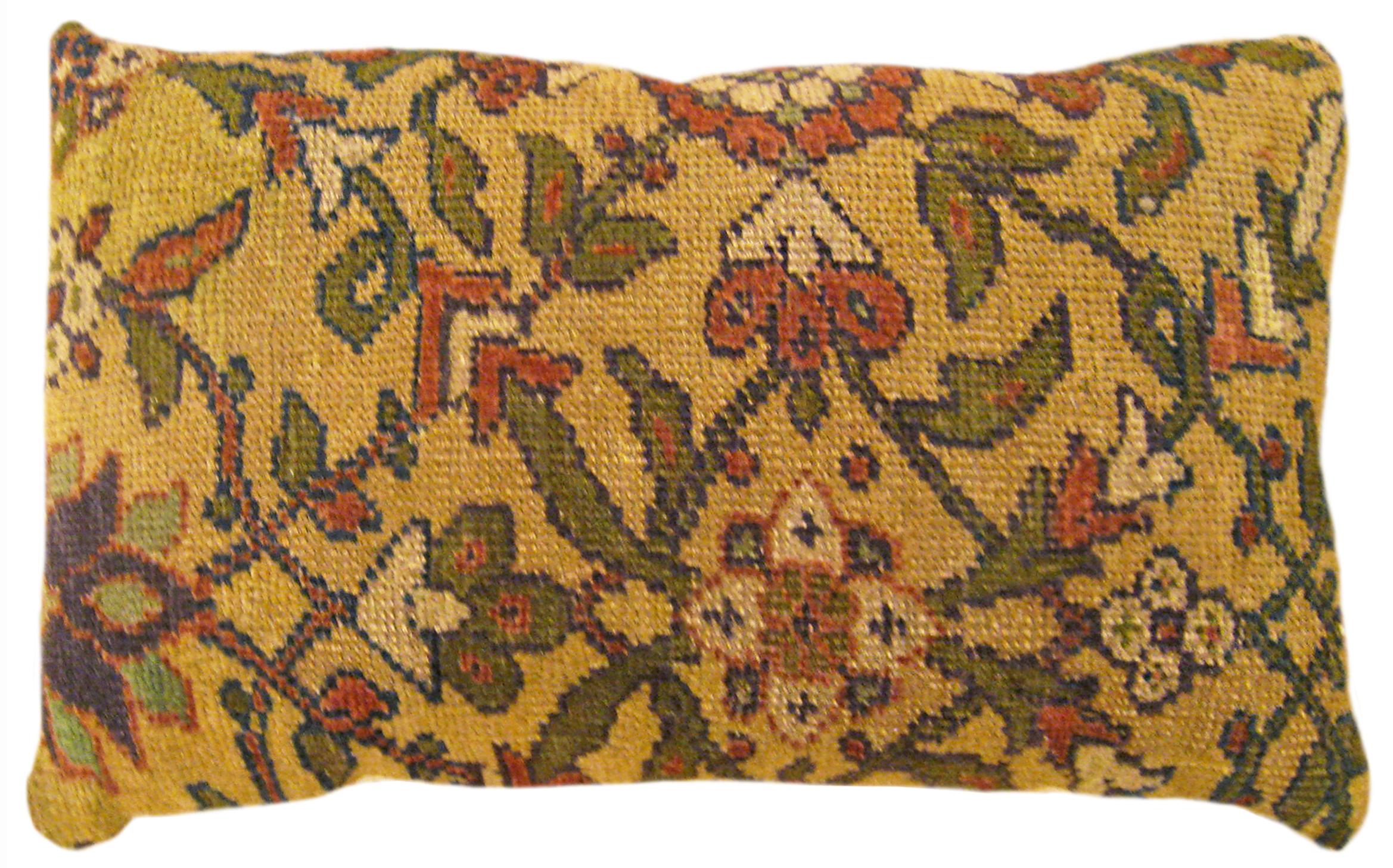 Decorative Antique Persian Sultanabad Carpet Pillow with Floral Elements For Sale