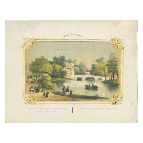 Decorative Antique Print of a Park in Utrecht, The Netherlands, c.1860