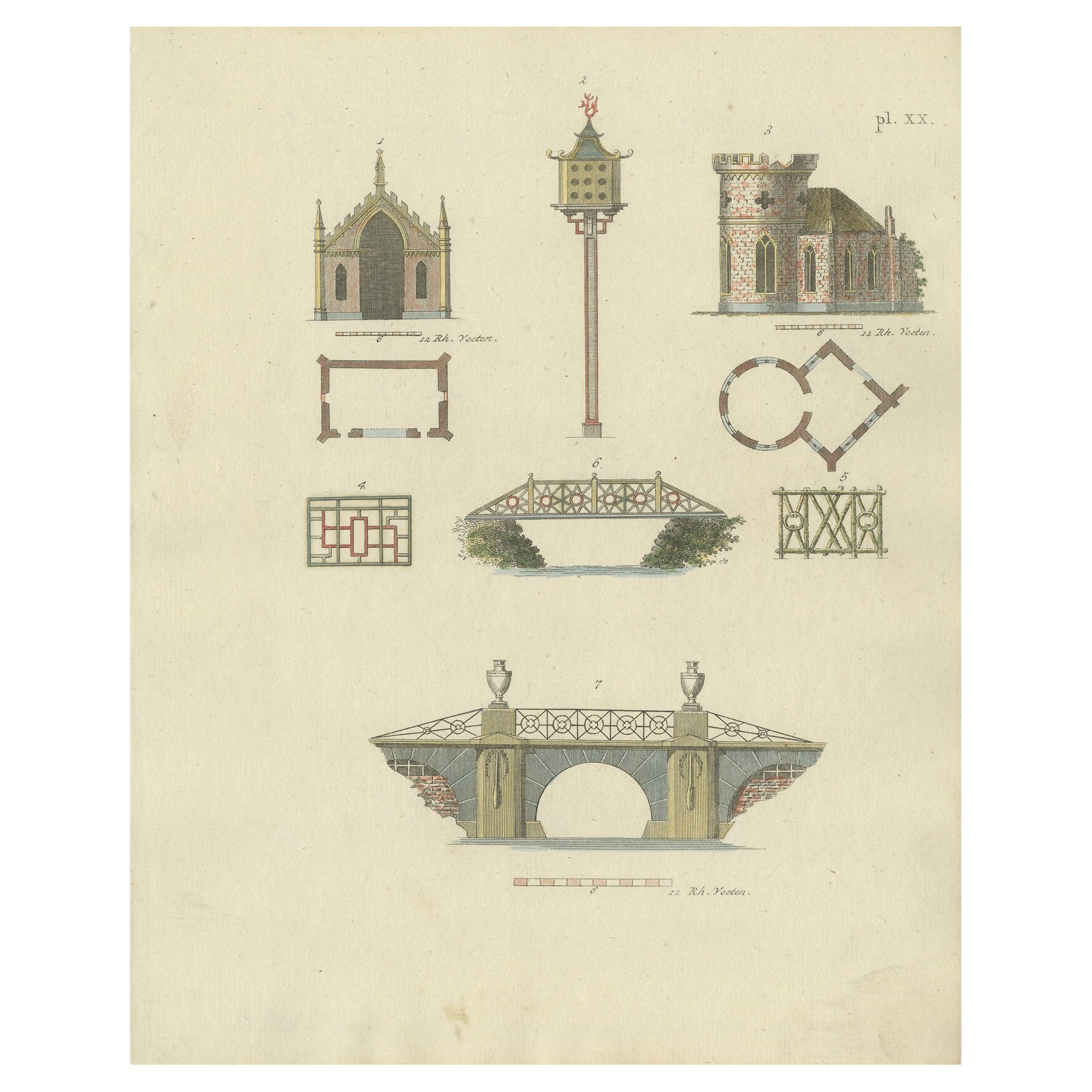 Impression ancienne de l'architecture de jardin par Van Laar, 1802 en vente