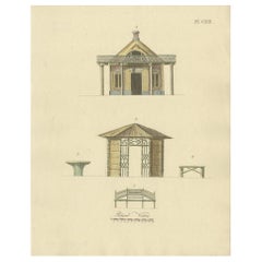 Grabado antiguo decorativo de Arquitectura de jardines de Van Laar, 1802