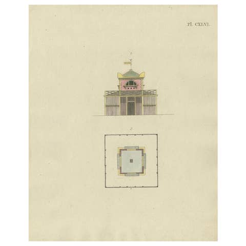 Decorative Antique Print of Garden Architecture by Van Laar, 1802