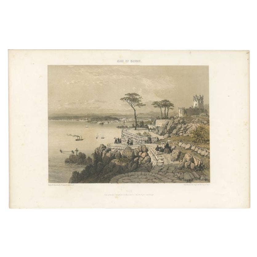 Decorative Antique Print of Nice Near Mont Boron in France, c.1865