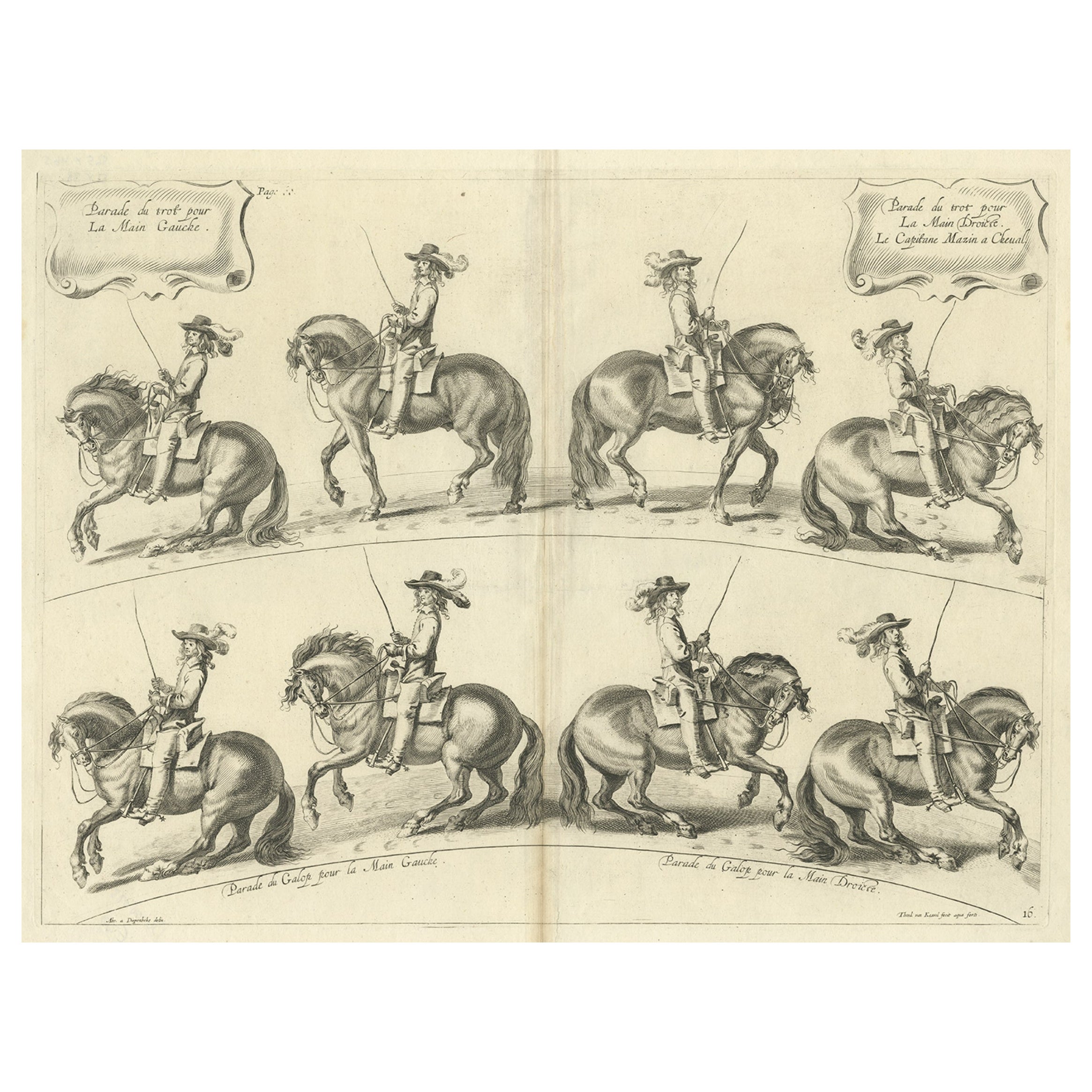 Impression ancienne décorative de l'éducation des chevaux à Galop, vers 1740