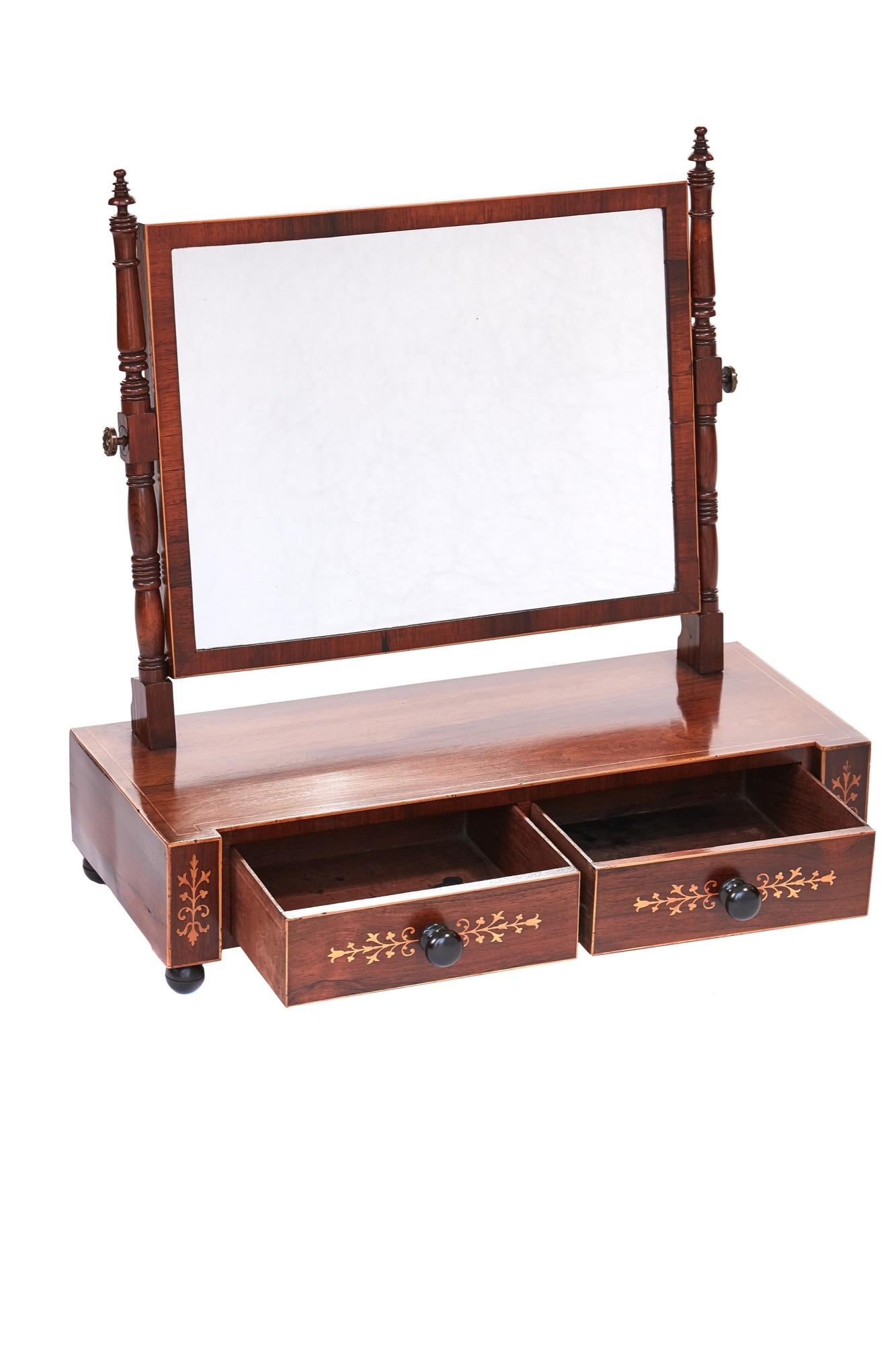British Decorative Antique Regency Hardwood Inlaid Dressing Mirror