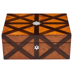 Decorative Antique Satinwood Mahogany Mother of Pearl Jewelry Box 19th Century