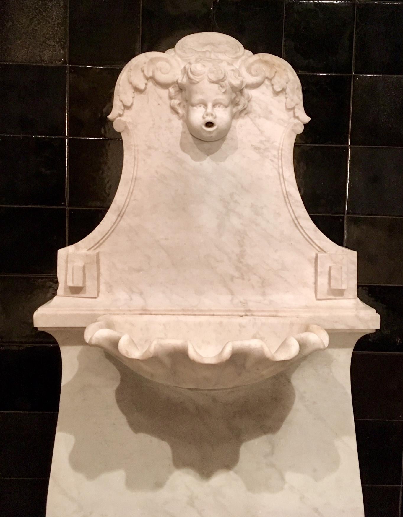 Hand-Carved Decorative Antique Sculpted Marble Wall Fountain or Basin