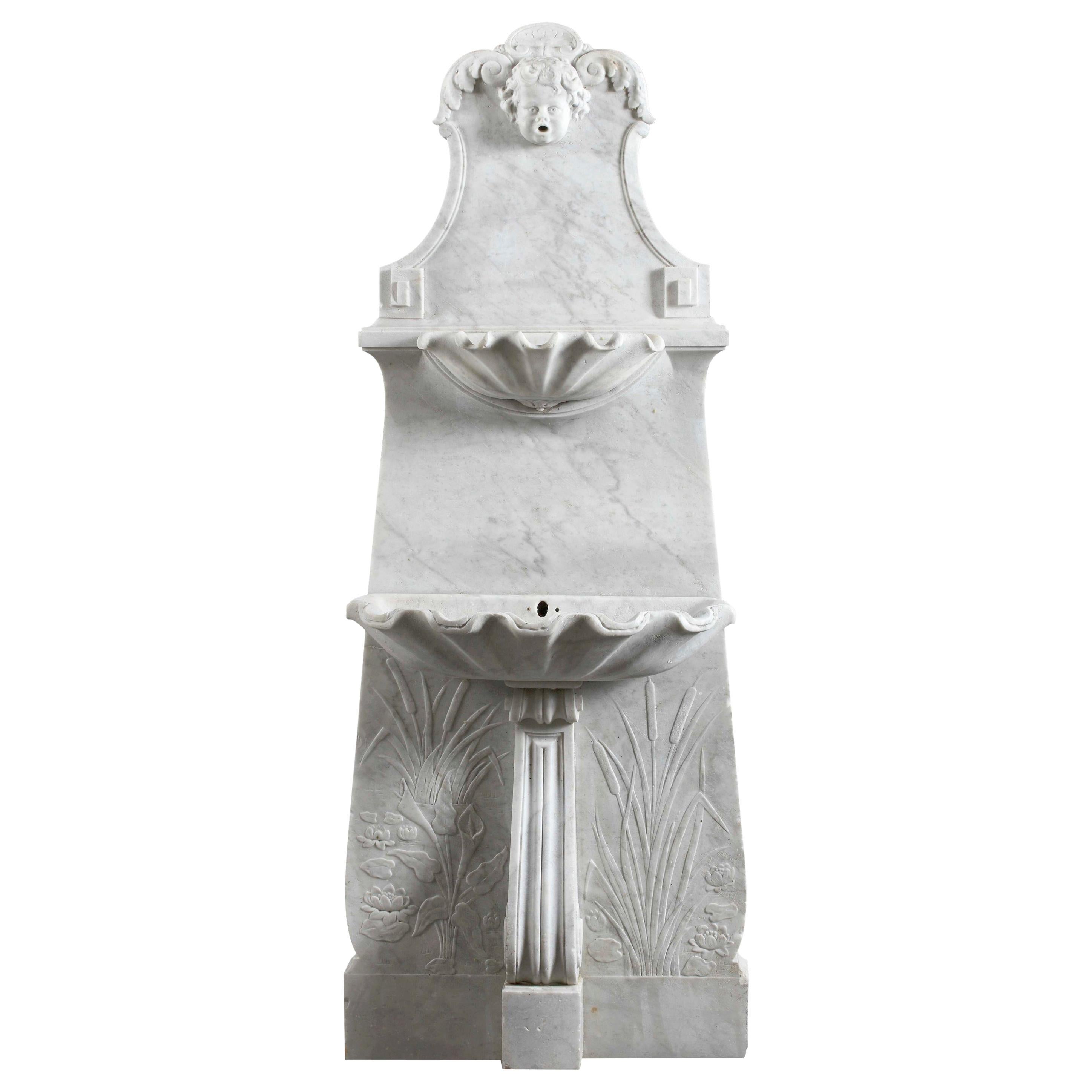 Decorative Antique Sculpted Marble Wall Fountain or Basin