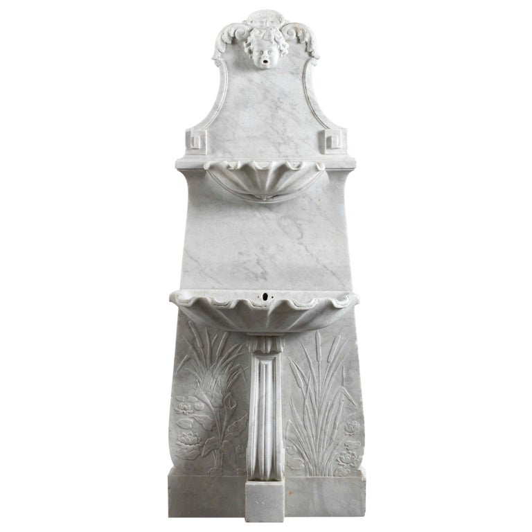 Decorative Antique Sculpted Marble Wall Fountain / Basin at 1stDibs