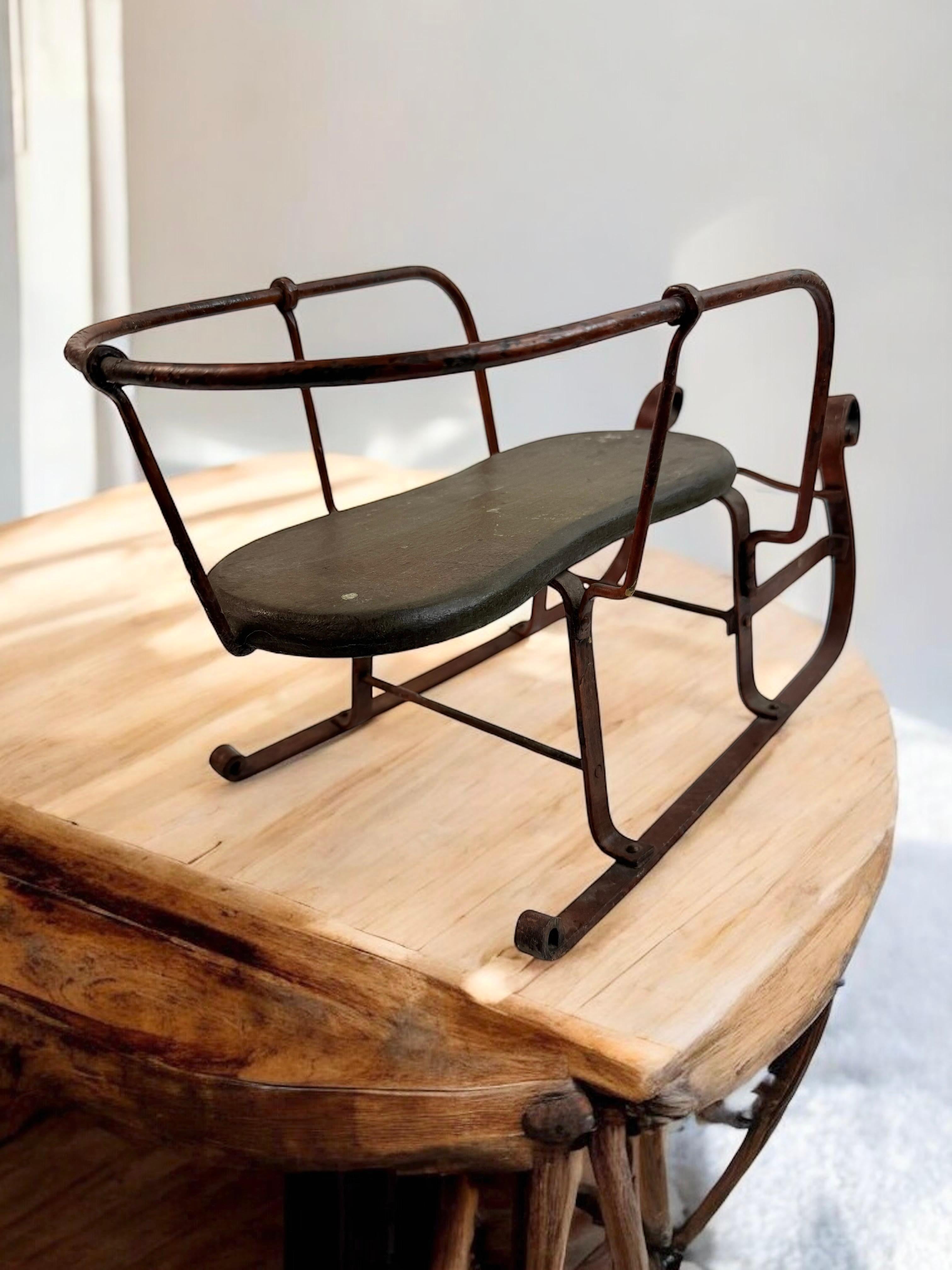 Decorative Antique Sled, Wrought Iron with a Wood Seat, German 1910s For Sale 6