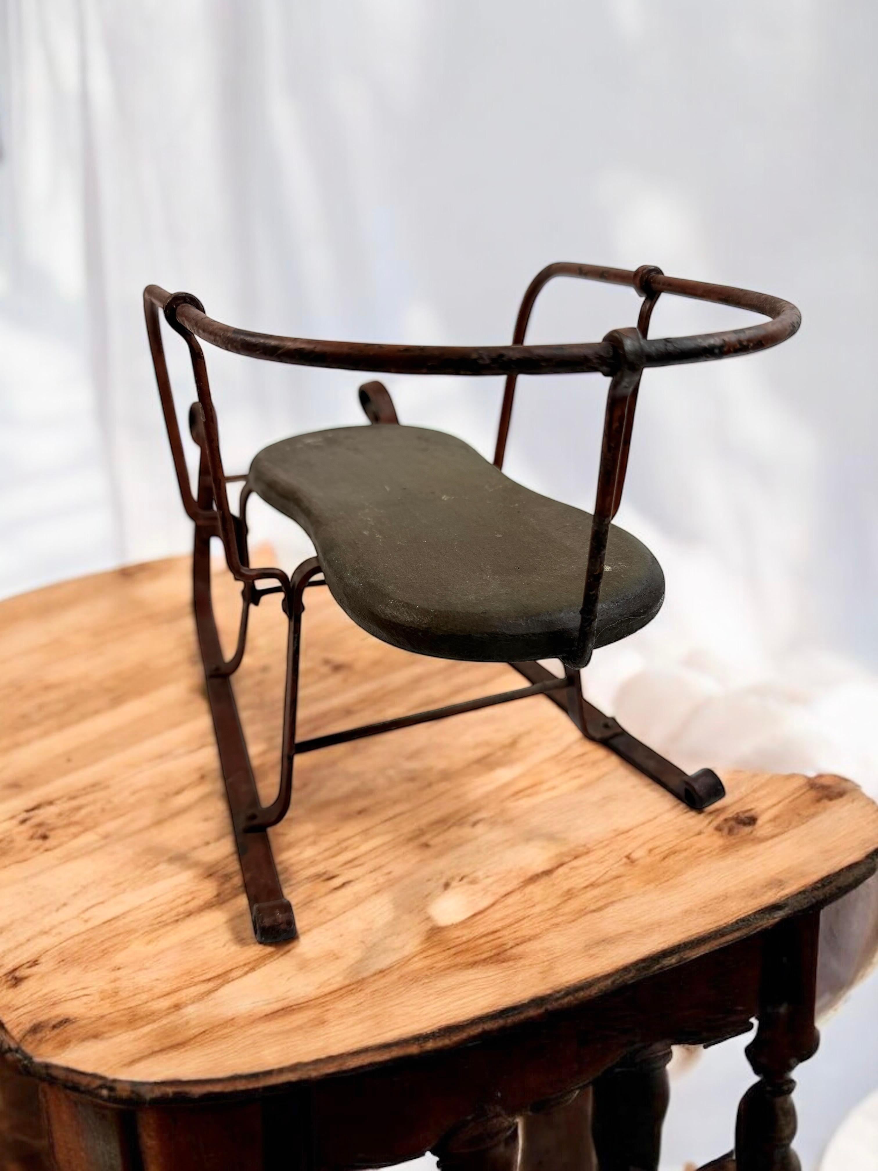 Decorative Antique Sled, Wrought Iron with a Wood Seat, German 1910s For Sale 7