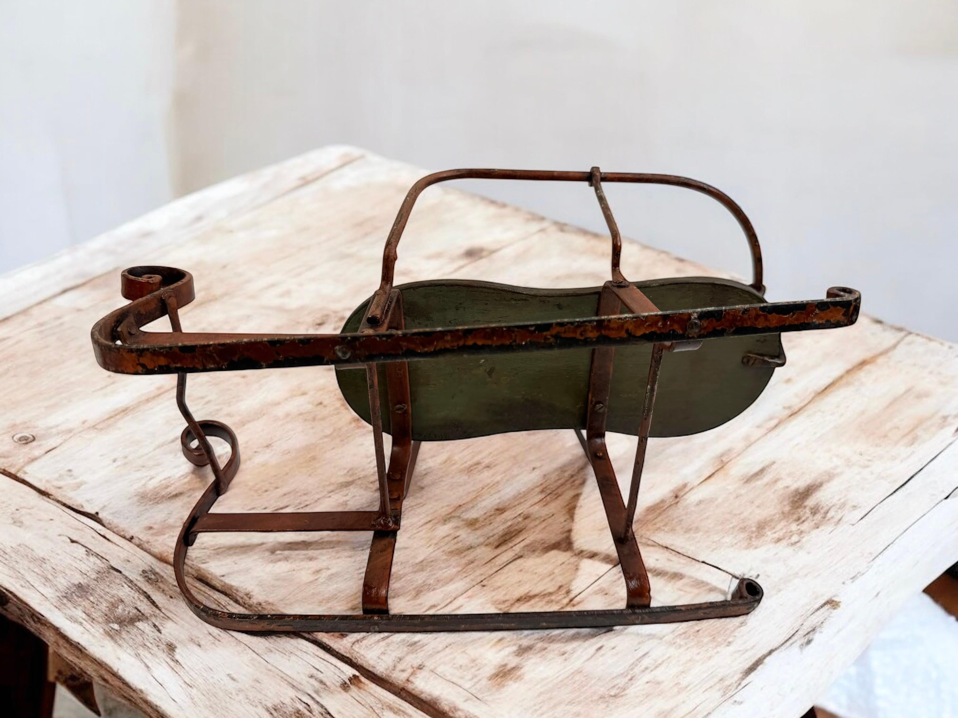 Decorative Antique Sled, Wrought Iron with a Wood Seat, German 1910s For Sale 8