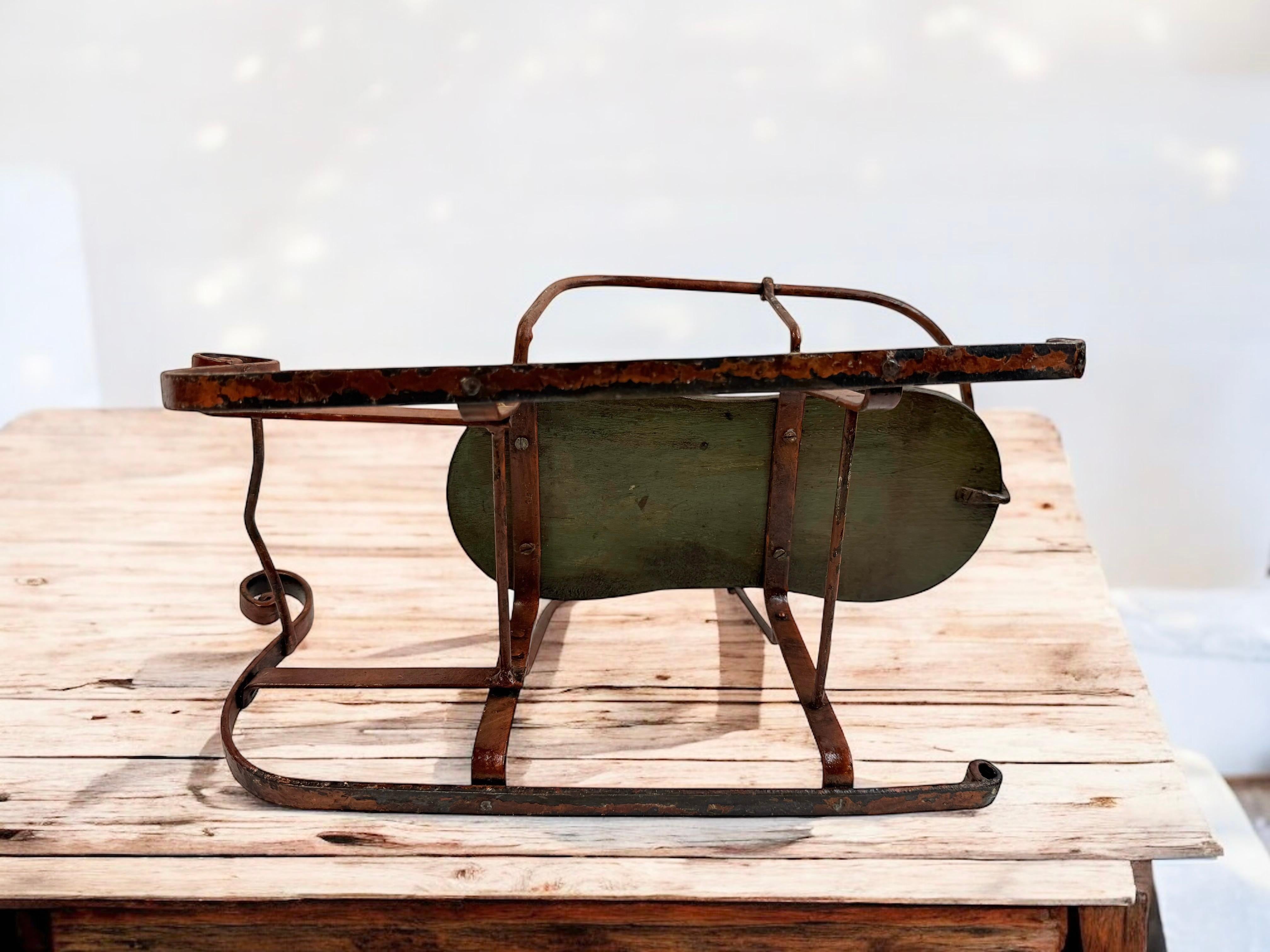 Decorative Antique Sled, Wrought Iron with a Wood Seat, German 1910s For Sale 9