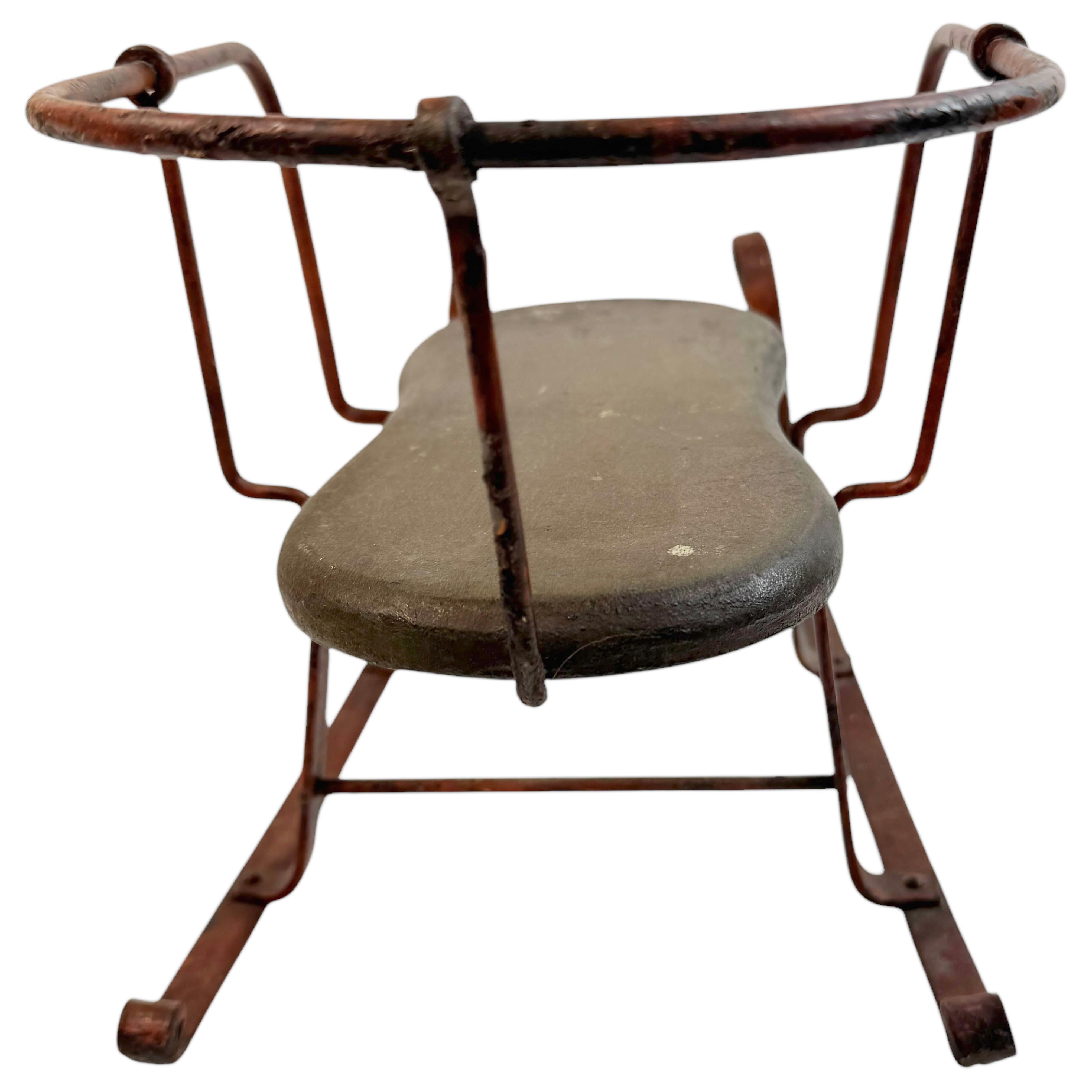 Hand-Crafted Decorative Antique Sled, Wrought Iron with a Wood Seat, German 1910s For Sale