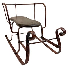 Decorative Antique Sled, Wrought Iron with a Wood Seat, German 1910s