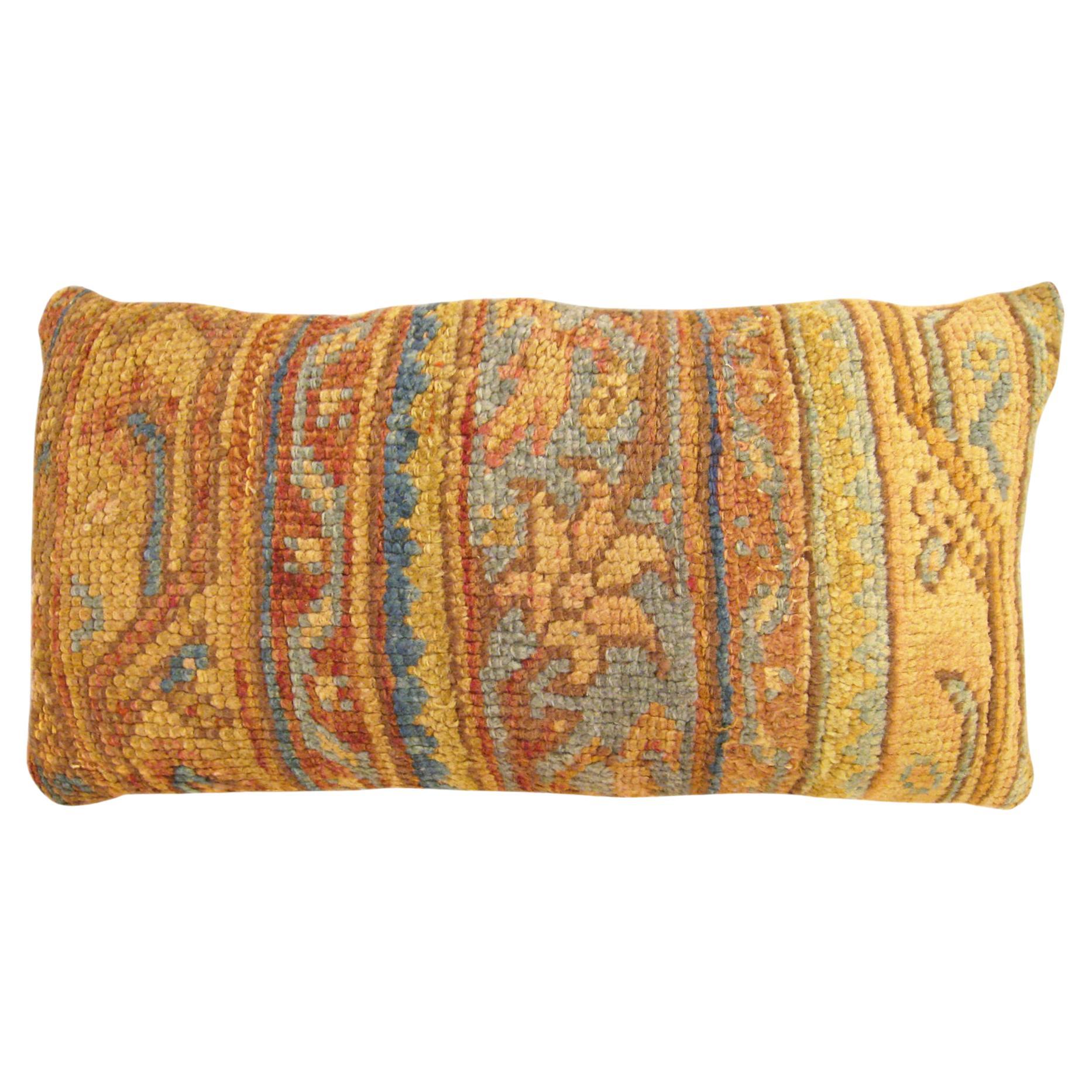  Decorative Antique Turkish Oushak Rug Pillow with Geometric Abstracts Motif For Sale