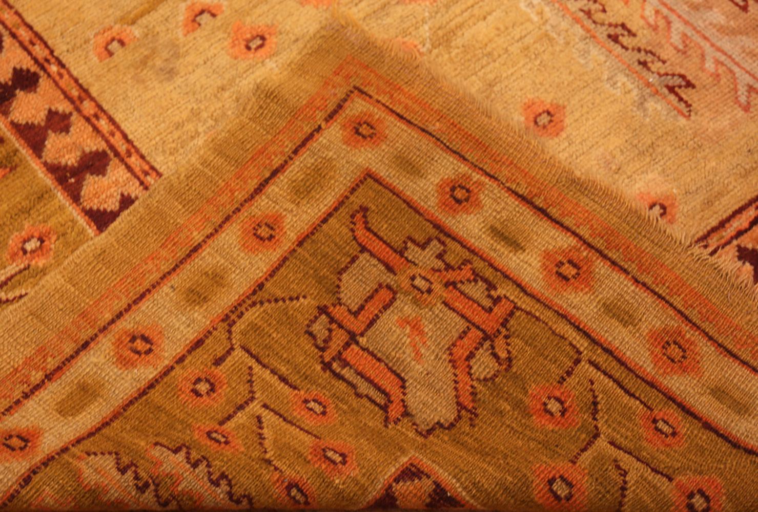 Hand-Knotted Decorative Antique Turkish Oushak Rug. Size: 10 ft x 13 ft 6 in