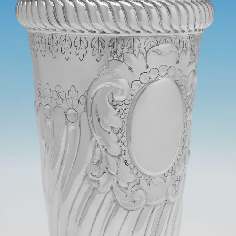 Decorative Antique Victorian Sterling Silver Vase London 1889 by