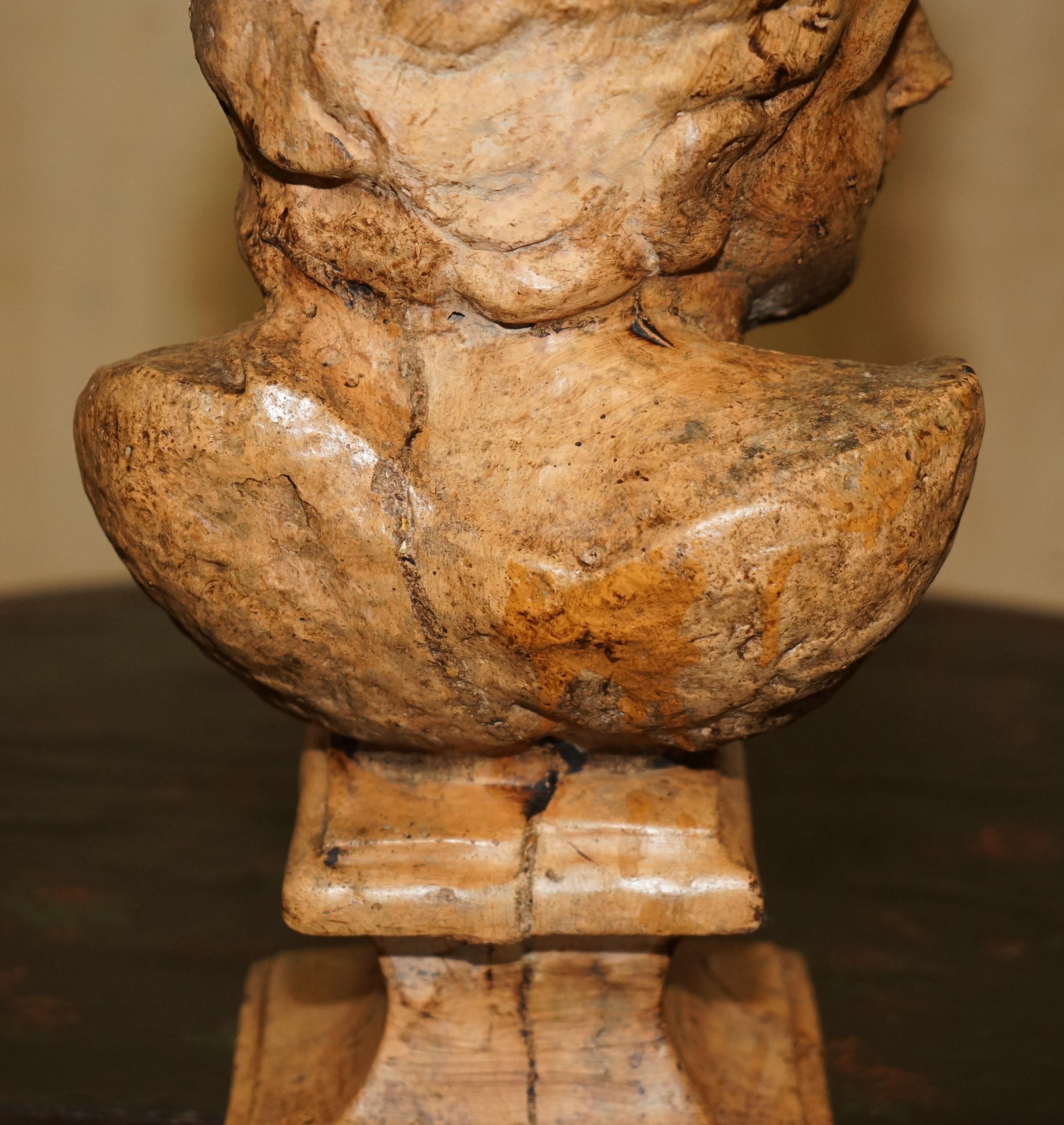 DECORATIVE ANTIQUE WEATHERED CiRCA 1900 TERRACOTTA CLASSICAL BUST OF HERCULES For Sale 3