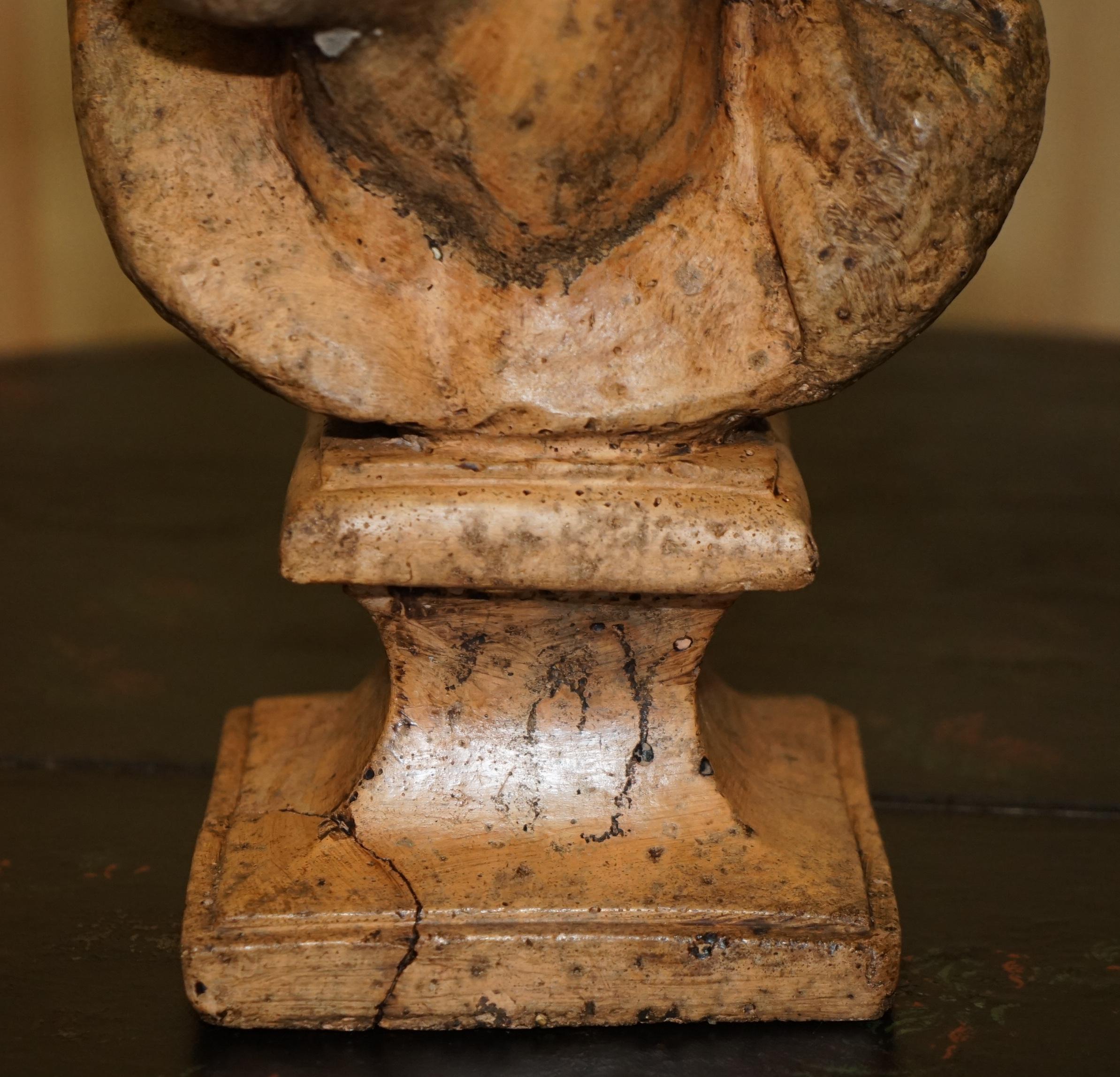 Hand-Crafted DECORATIVE ANTIQUE WEATHERED CiRCA 1900 TERRACOTTA CLASSICAL BUST OF HERCULES For Sale