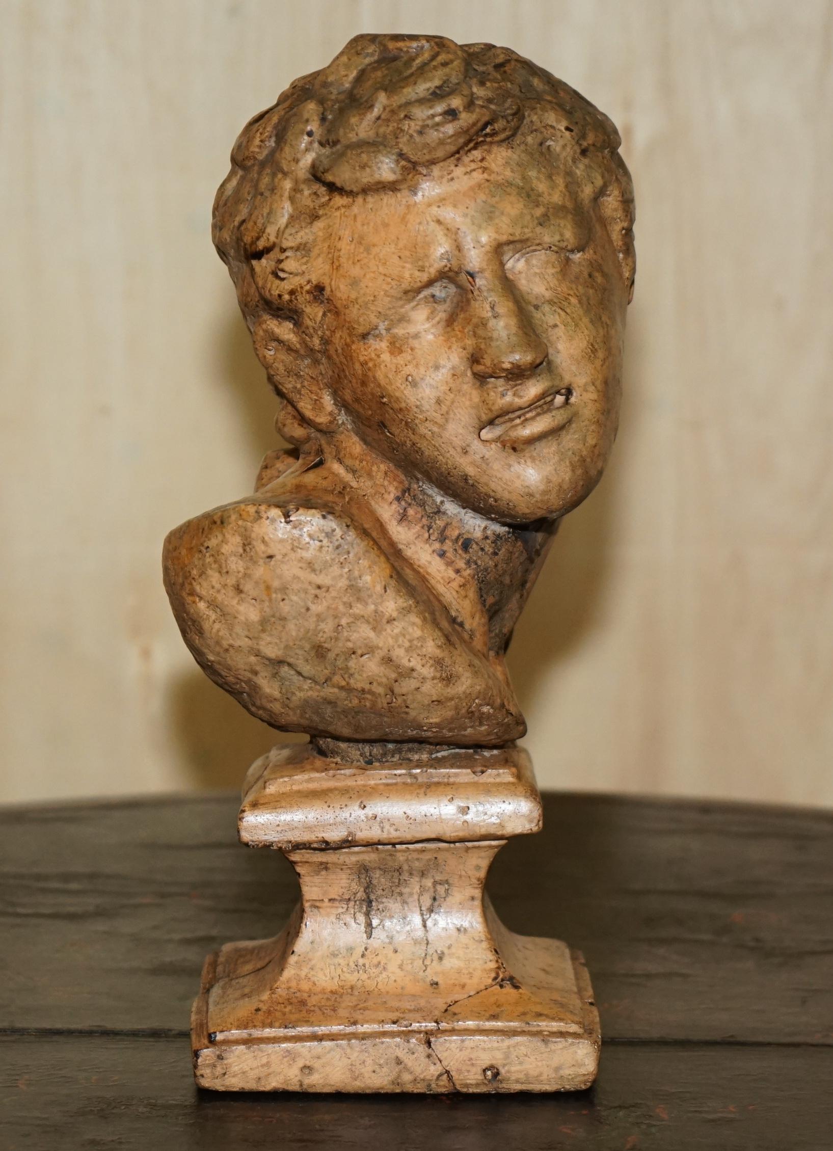 DECORATIVE ANTIQUE WEATHERED CiRCA 1900 TERRACOTTA CLASSICAL BUST OF HERCULES In Distressed Condition For Sale In West Sussex, Pulborough
